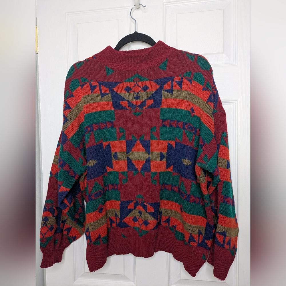 Vintage Gitano Sweater Aztec 80s Tight Knit Pullover Size 20W